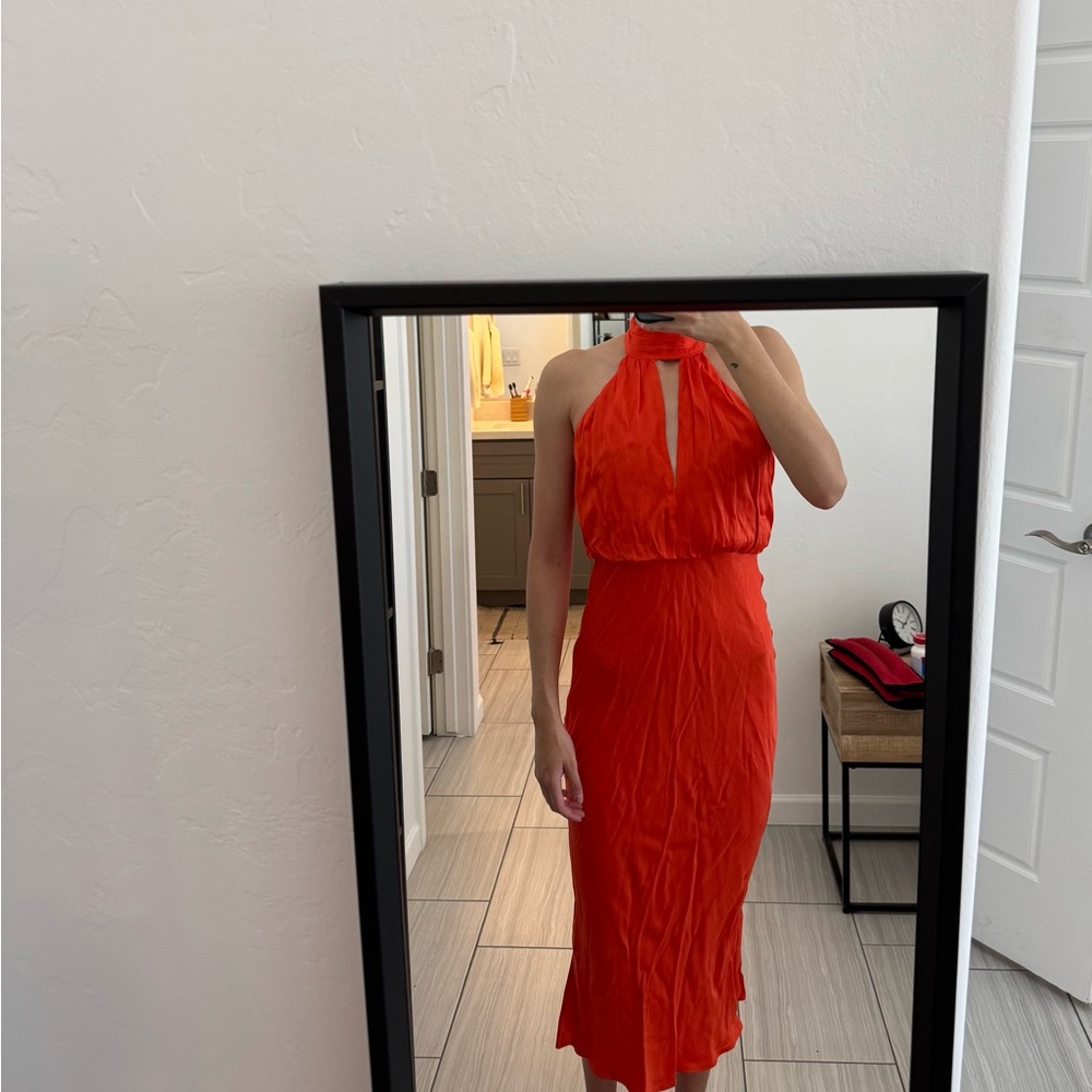Elegant Orange Halter Dress